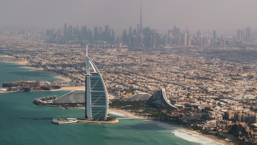 Aerial view of iconic architecture in Dubai, United Arab Emirates