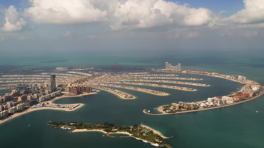 Aerial view of Palm Jumeirah artificial island in Dubai, United Arab Emirates