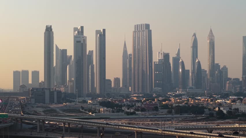 Aerial view of downtown Dubai skyscrapers, United Arab Emirates