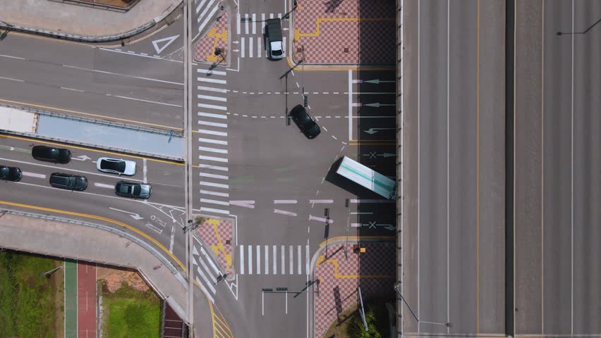 Cars pass through the road and intersection in Cheongna, Incheon