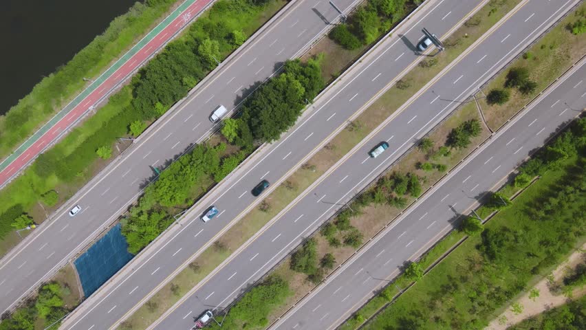 Cars pass through the road and intersection in Cheongna, Incheon