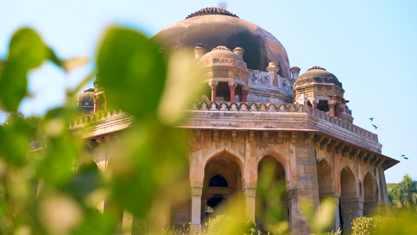 Architectural details of a heritage monument at Lodhi Garden, set amidst beautiful landscaping in Delhi, India.
