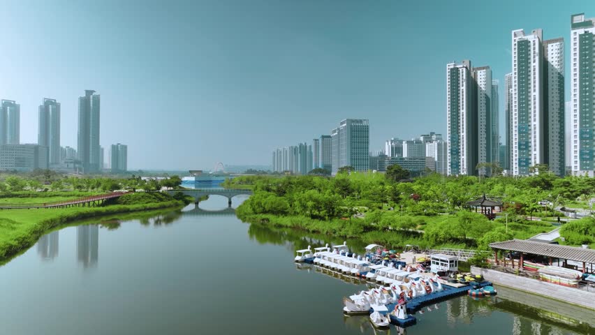Aerial view of Cheongna Lake Park in Incheon