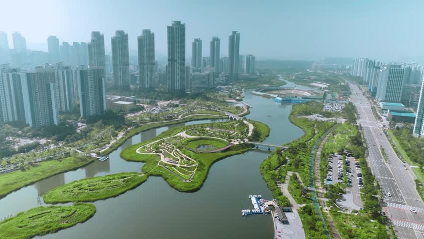 Aerial view of Cheongna Lake Park in Incheon