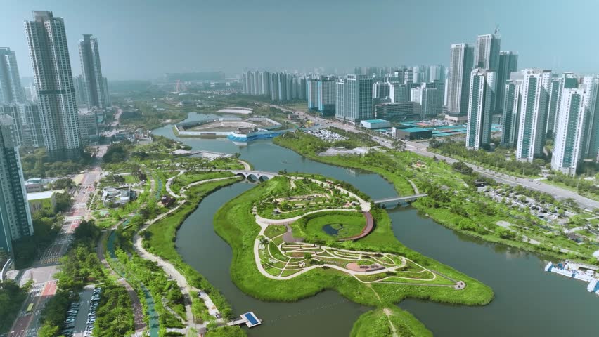 Aerial view of Cheongna Lake Park in Incheon