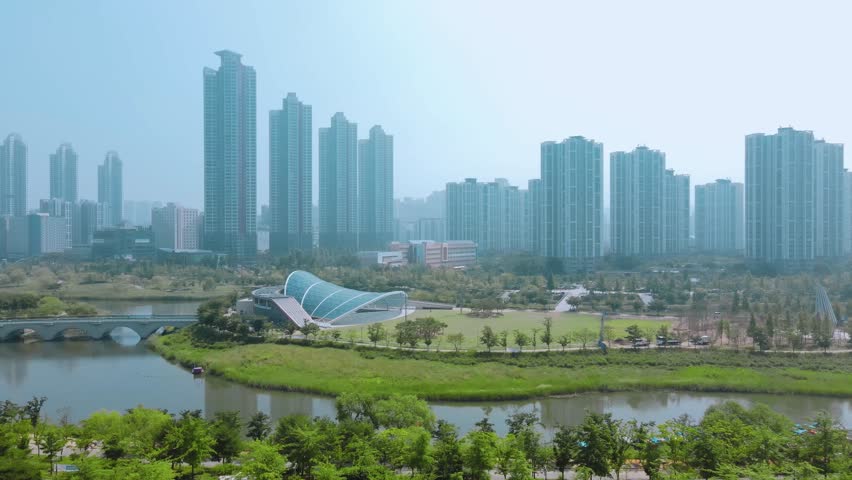 Aerial view of Cheongna Lake Park in Incheon
