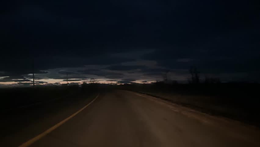 Driver POV Night Driving On Rural Highway