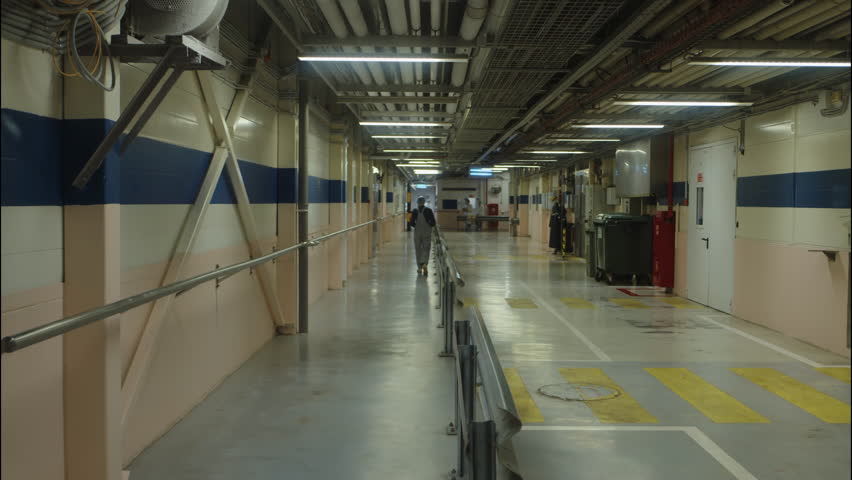 
Industrial factory corridor with safety walkway