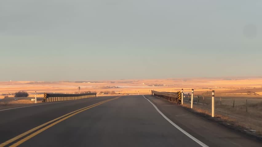 Driving Down Scenic Rural Highway In Western Alberta