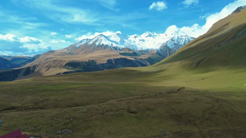 Georgian Military Road in the Caucasus Mountains Georgia alps Scenic Drone South Ossetia Alania