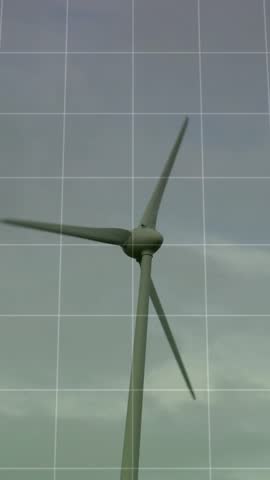 Spinning wind turbine over green financial growth chart animation in background. Renewable, energy, sustainability, eco-friendly, finance, investment