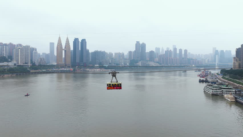 Cableway Crosses The Yangtze River Connecting The Yuzhong And Nan