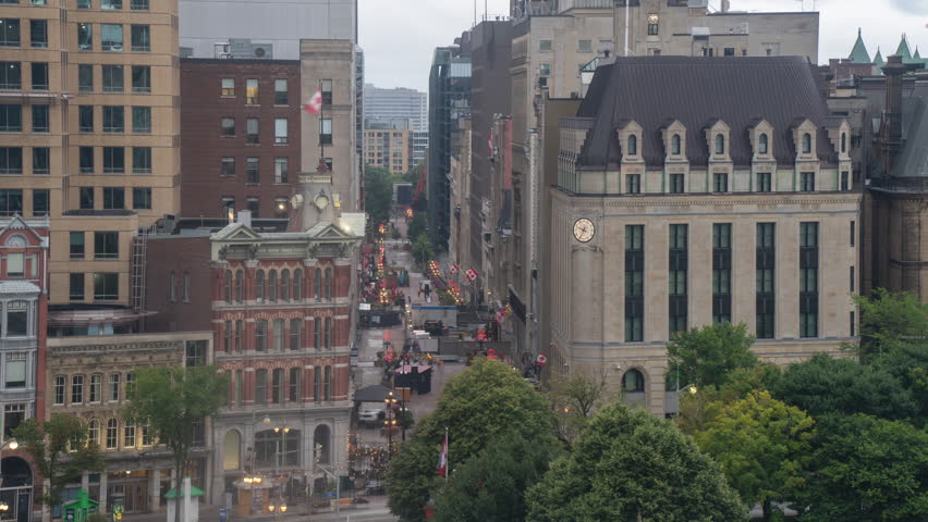 Timelapse of construction cranes working on Parliament Hill in Ottawa, Ontario, Canada