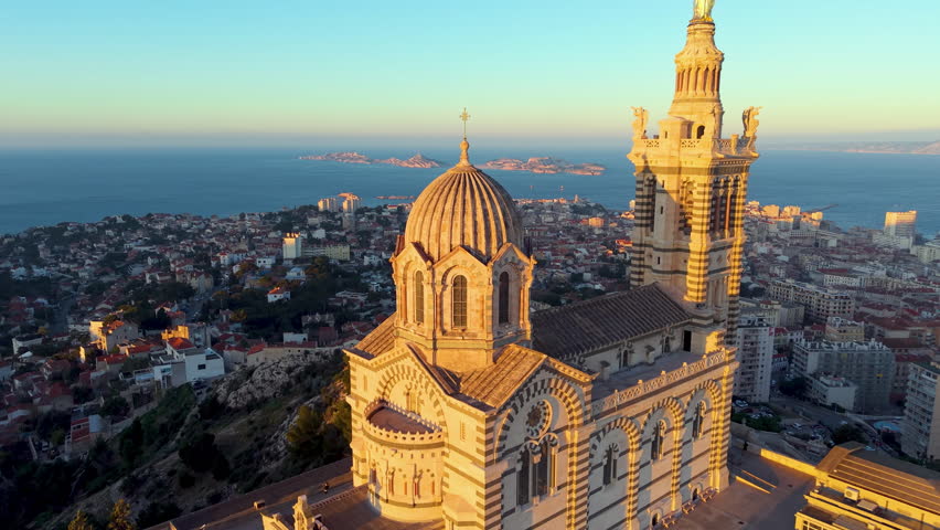 City Sunrise Scene, Morning Glow Over Marseille Port, Sunrise Bathes Lively Marseille Harbor In Light. France