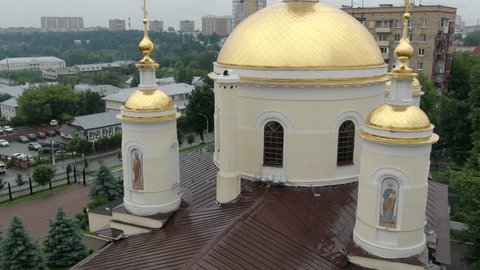 Drone Drifting Backward over Trinity Cathedral Podolsk