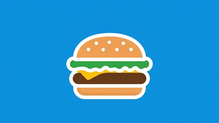 Hamburger Symbol for Fast Food Menu, Minimalist Burger Icon with Cheese and Lettuce  Isolated Vector Art Animation