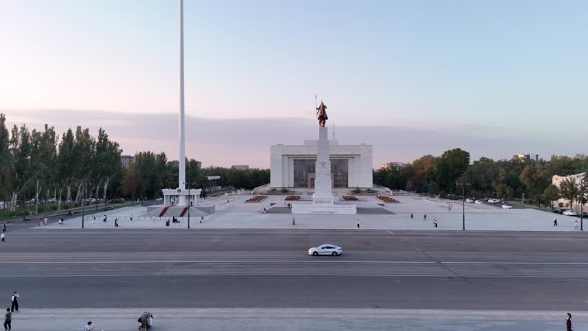 Bishkek, Kyrgyzstan October,17,2025: The Manas statue stands majestically at Ala-Too Square