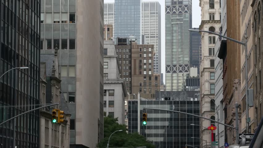 New York City Downtown urban tall buildings architecture, Lower Manhattan Lafayette street, United States of America. Skyscraper towers of Financial District, USA. Civic center and FiDi from Chinatown