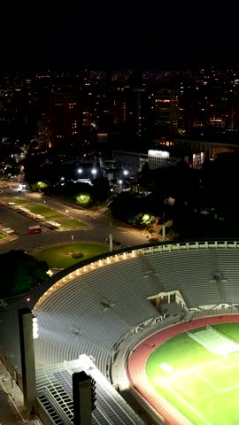 Pacaembu Stadium In Sao Paulo Brazil. Downtown Night Scape. Soccer Stadium. Sao Paulo Brazil. Football Field. Pacaembu Stadium In Sao Paulo Brazil. Mercado Livre Arena.