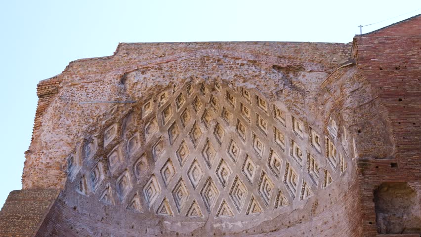 ancient roman apse rome italy coffered semicircular vault diamond patterns amid crumbling walls centuries decay coffer of architecture historic monument