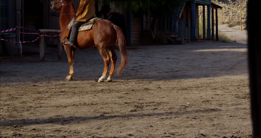 Cowboys arriving at an Old West Town