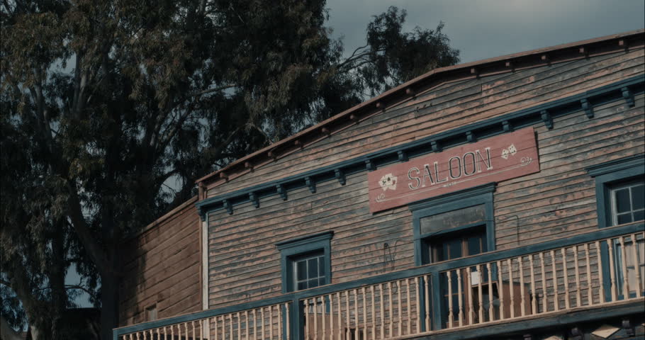 Old West Saloon during a cloudy and windy day