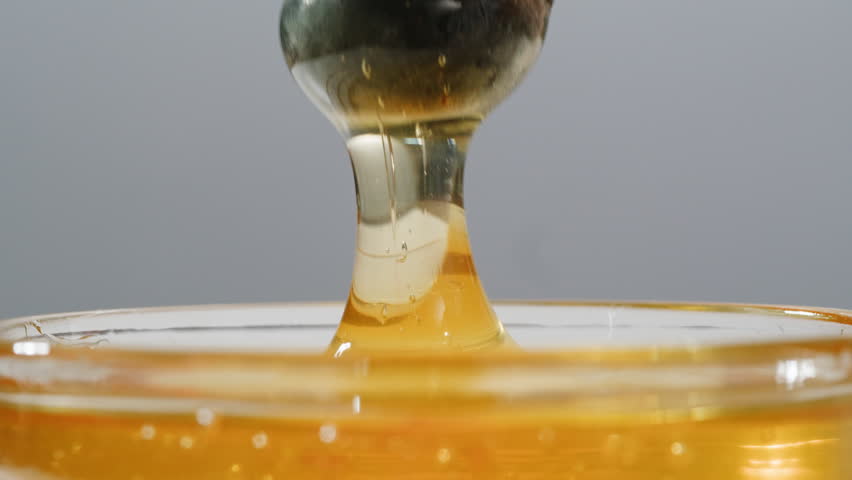 Honey macro, Tasty blue cheese with rosemary, honey and walnuts on white table, close up of Dorblu in cafe pouring in honey.