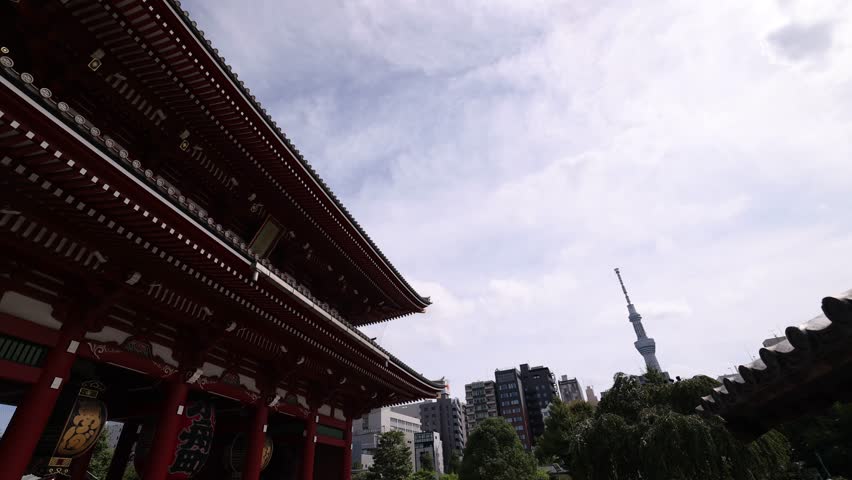 Quick Pan To Sensoji Temple In Tokyo