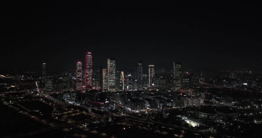 Beautifully Illuminated Bridges over Hangang River in Yeouido at Night