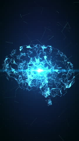 Virtual dots and lines connecting brain videos symbolize artificial intelligence.