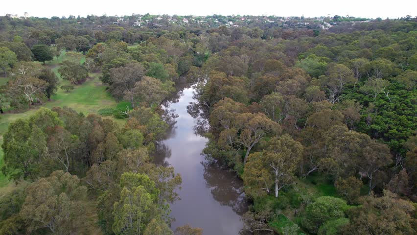 Aerial view looking along the Yarra River at Studley Park the Melbourne, Victoria, Australia. December 2025