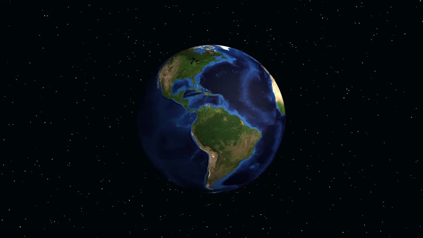 A digital animation zooms from space into Albany, New York, displaying local population statistics