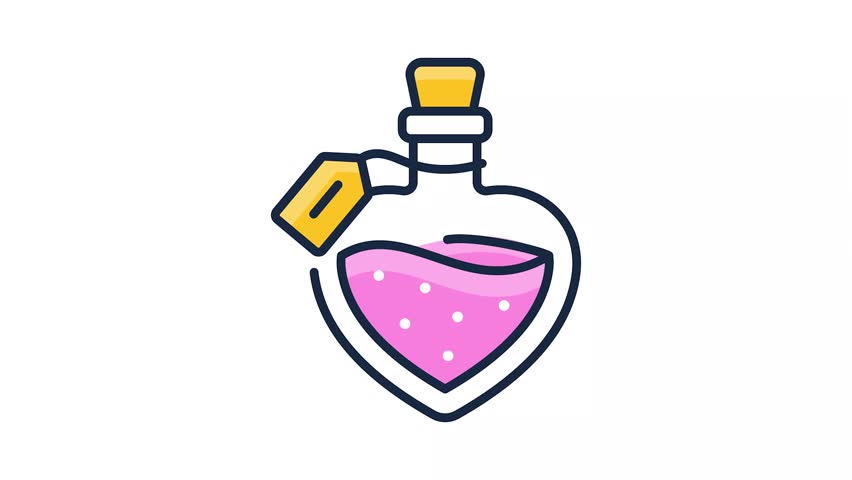 Easy to edit flat outline animated icon of magical love potion concept