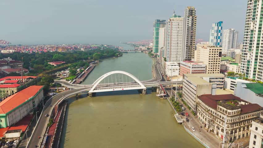 Drone footage of Binondo–Intramuros Bridge linking Manila’s historic sides