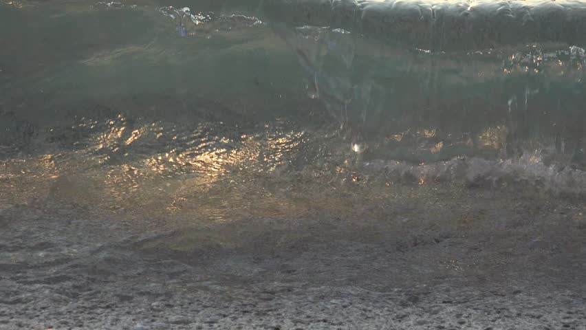 Sea Waves at Sunset, Greece Beach with Blue Waves Crashes on Seashore, Seascape View in Summer