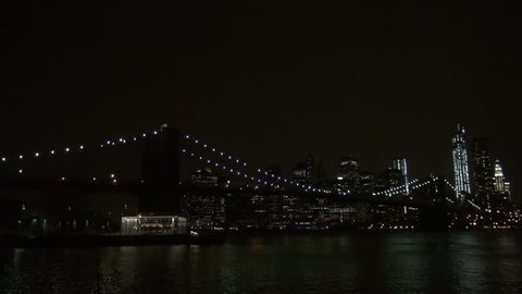 NEW YORK, APRIL 21, 2013, View of Brooklyn Bridge by night