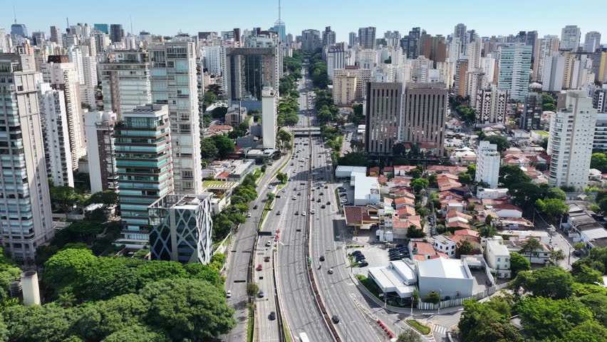23Rd Avenue In Sao Paulo Brazil. Highrise Buildings. Downtown District. Freeway Road. 23Rd Avenue In Sao Paulo Brazil. Beautiful Cityscape. Sao Paulo Brazil.