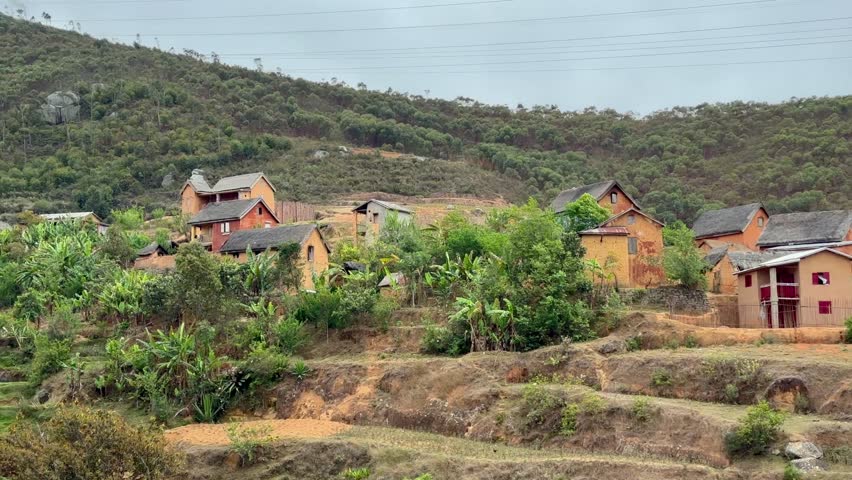 Private houses on a hillside near Manjakandriana, Madagascar.