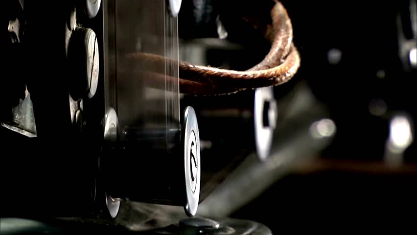 Close-up view of a vintage film projector