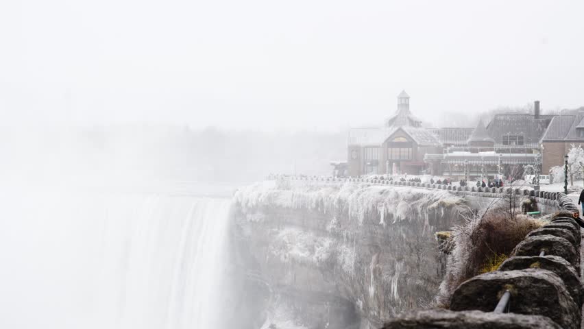 Wide shot of Niagara Falls Canada Welcome Center in the winter.