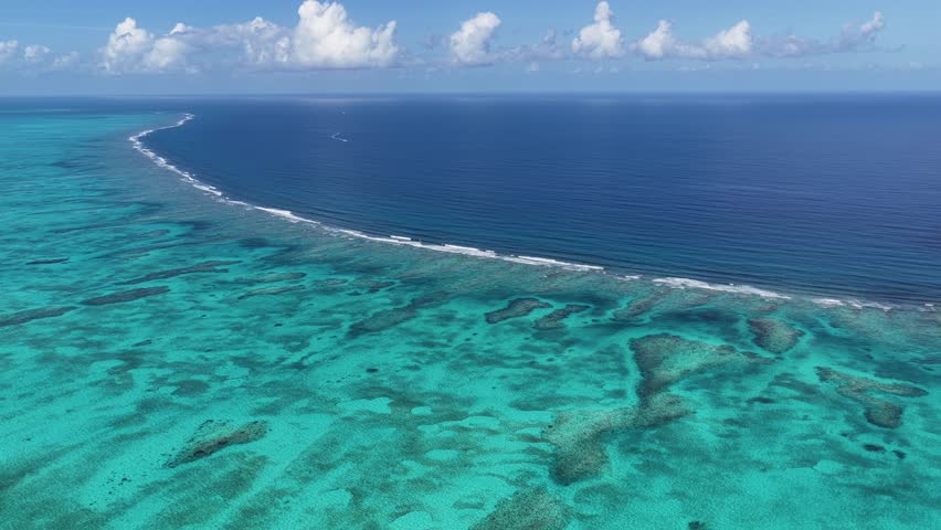 Coral Reef At Providenciales In Overseas Territory Turks And Caicos Islands. Beach Landscape. Shades Of Blue Watercolor. Travel Destination. Coral Reef In Providenciales In Nature Seascape.
