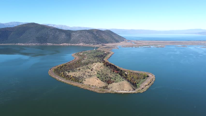 Prespa National Park 4K. Agios Achillios and Lake. Amazing Greece