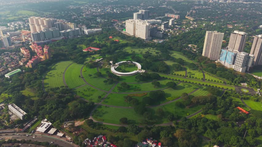 Drone View of Manila American Cemetery and Memorial in Bonifacio Global City