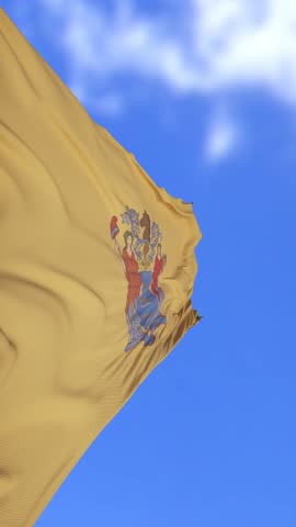 New Jersey State Flag Waving in the Wind Against Blue Sky