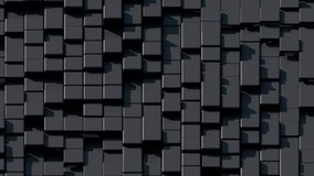 Seamless looping animation of dense dark matte cubes in chaotic 3D pile, subtle random shifts, gentle rotations and soft specular highlights on surfaces, creating hypnotic endless fintech data accumulation and crypto block stacking visuals. - Powered by Shutterstock - Get 15% off with code: PIKWIZARD15