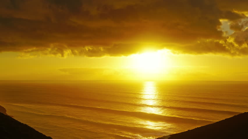 Beatiful landscape with sunset in Atlantic ocean, Morocco coast, Africa, timelapse 4k