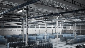 Server racks in data center scanned for blue wireframe digital twin virtualization. Hardware mapping done in modern server farm facility, infrastructure holographic overlay animation - Powered by Shutterstock - Get 15% off with code: PIKWIZARD15