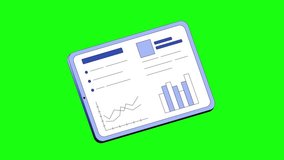 A clean, professional business analytics dashboard displayed on a tablet against a solid green background, featuring bar graphs, line charts, bullet points, and text boxes—ideal for presentations, reports, and data‑driven visuals 4K video. - Powered by Shutterstock - Get 15% off with code: PIKWIZARD15