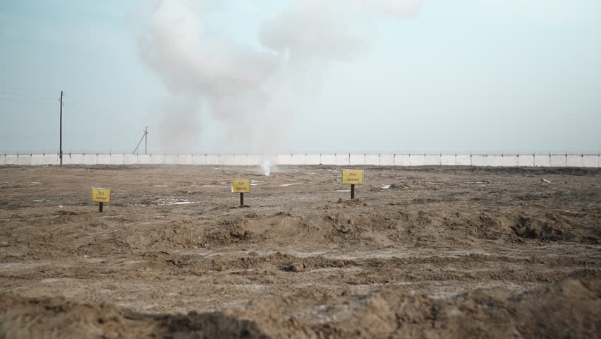 Detonation of a mined field. Military exercises.