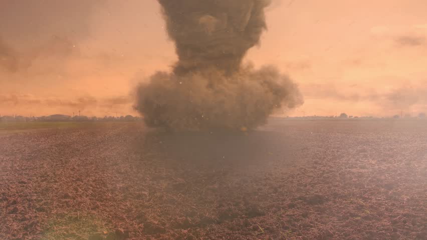 Extreme Dust Storm Tornado Over Agricultural Fields; Climate Change Animation